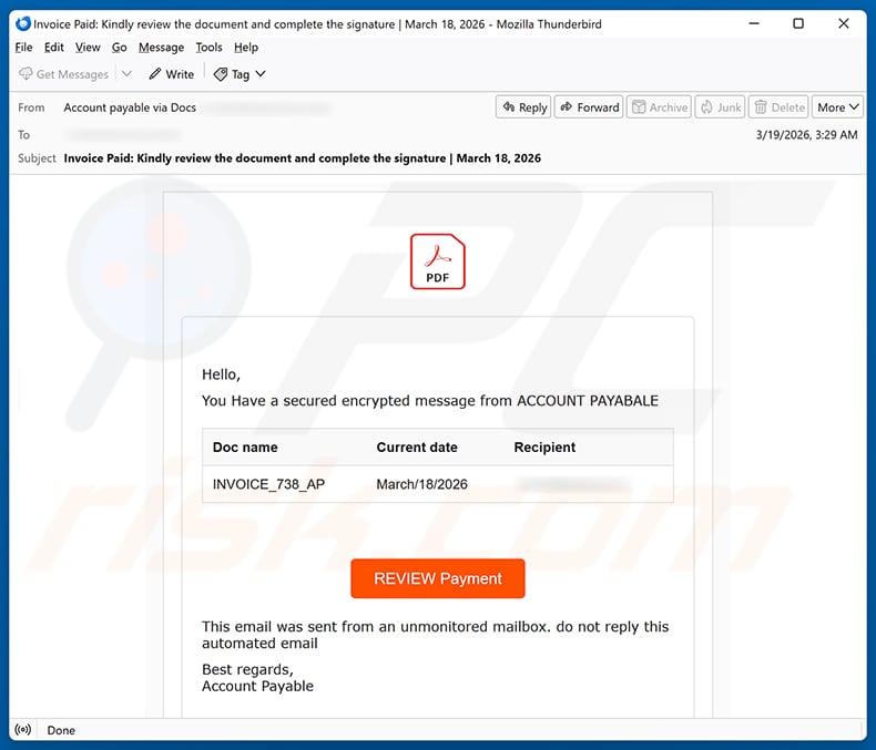 You Have Received An Encrypted Message email scam (2026-03-20)