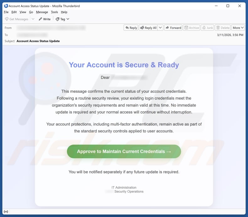 Your Account Is Secure & Ready email spam campaign