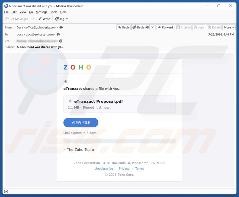 Zoho - File Shared With You email spam campaign