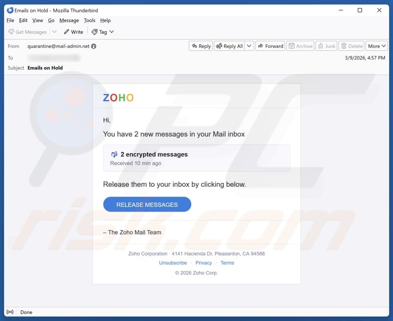 Zoho - Messages In Your Inbox email spam campaign