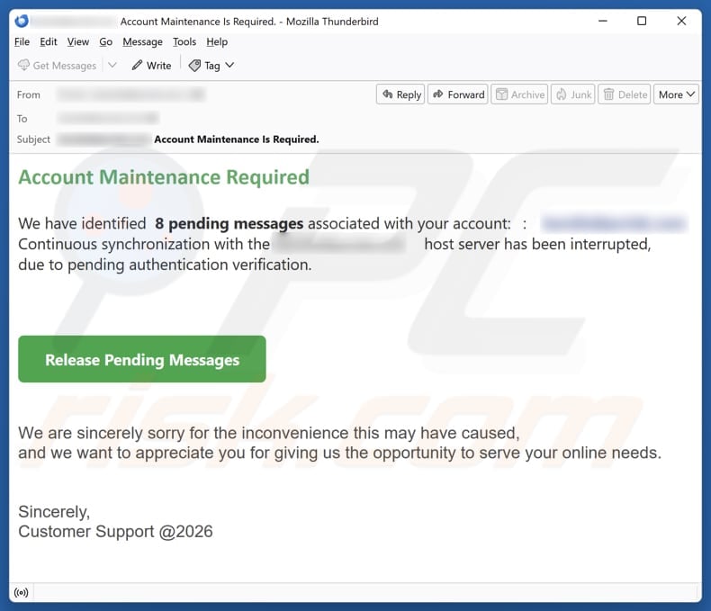 Account Maintenance Required email spam campaign