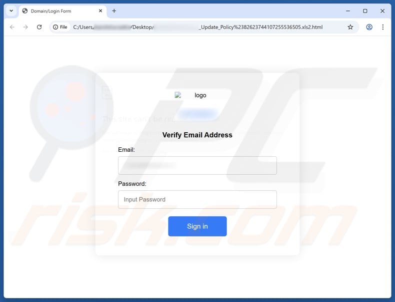Account Update Notice Email Scam fake page
