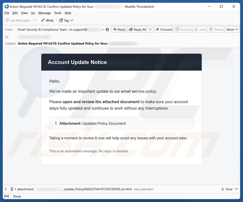 Account Update Notice email spam campaign