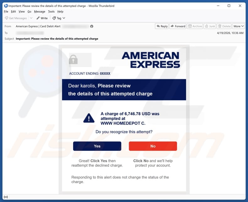 American Express Attempted Charge email spam campaign