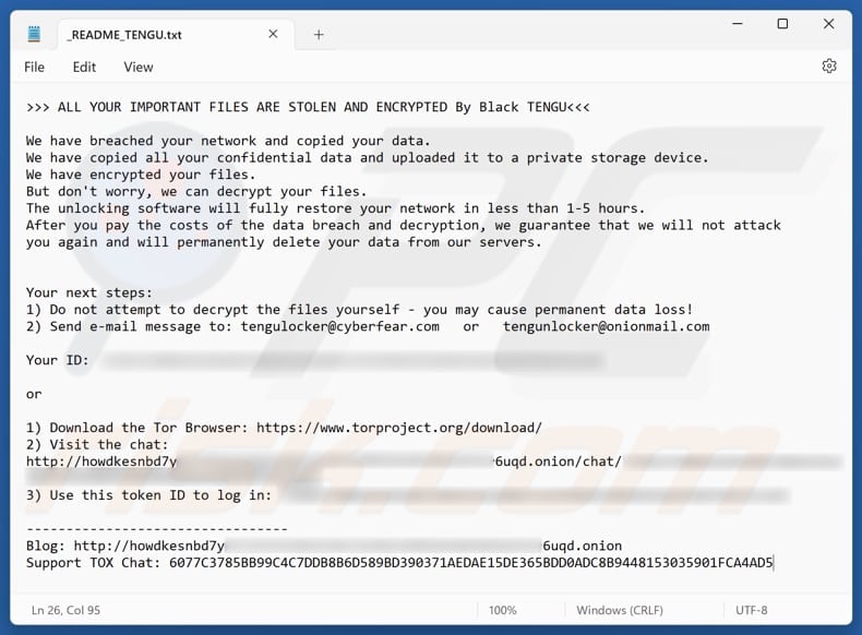 Black TENGU Ransomware ransom note (_README_TENGU.txt)