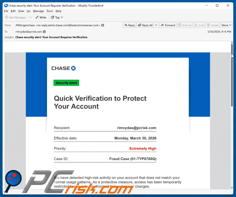 Chase -  Verification To Protect Your Account Email Scam appearance