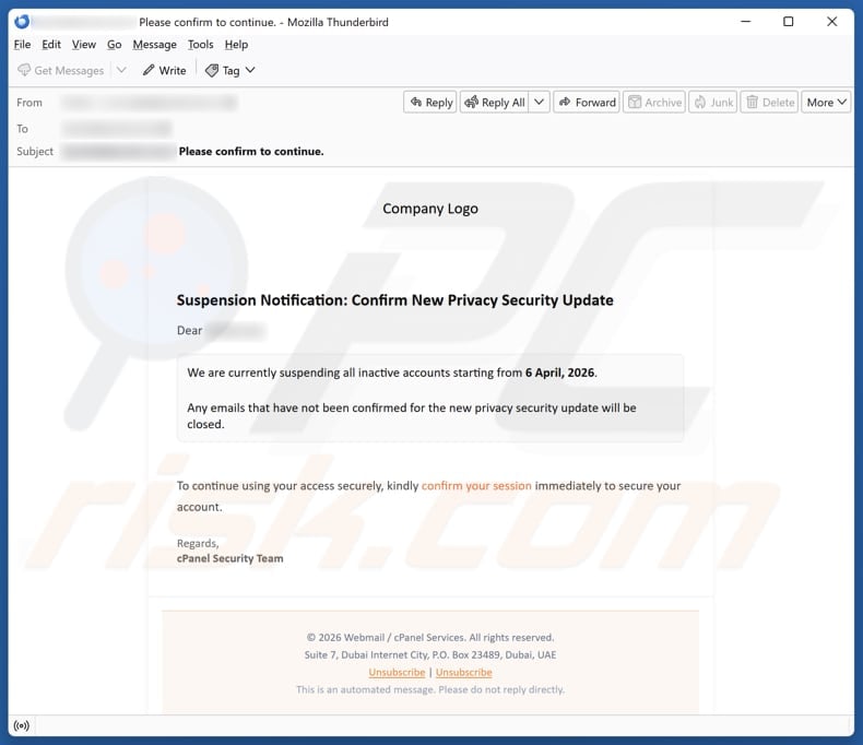 Confirm New Privacy Security Update email spam campaign