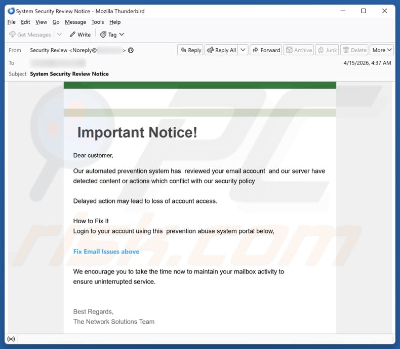Content Or Actions Conflict With Our Security Policy email spam campaign