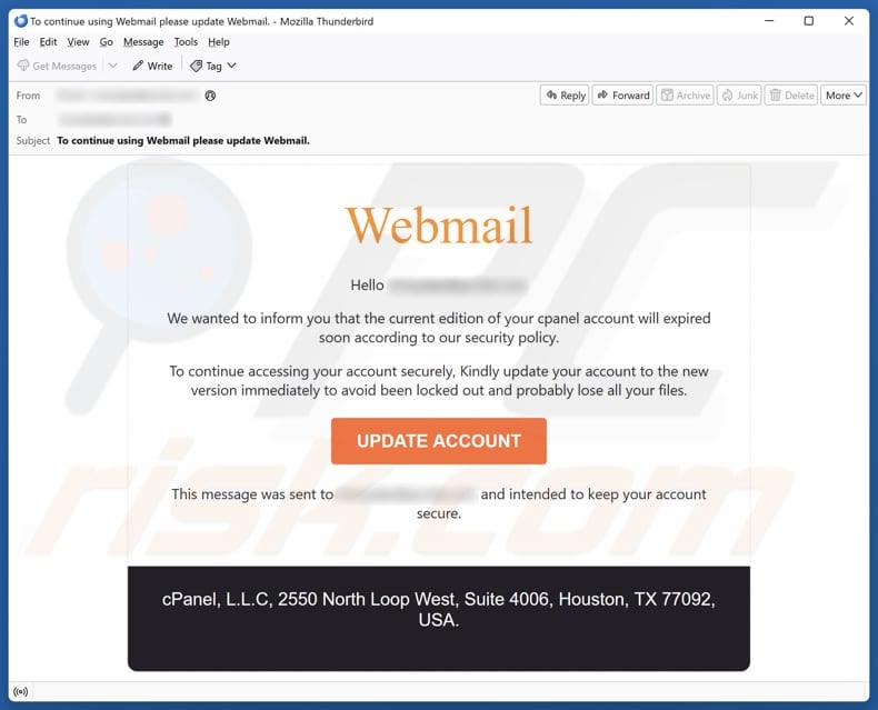 cPanel Account Expiration email spam campaign