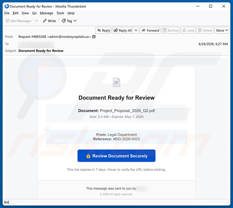 Document Ready For Review email scam (2026-04-27)