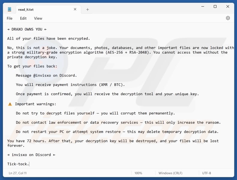 Draxo ransomware text file (read_it.txt)