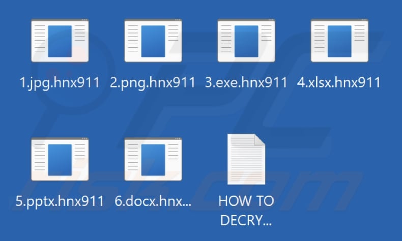Files encrypted by Hnx911 ransomware (.hnx911 extension)