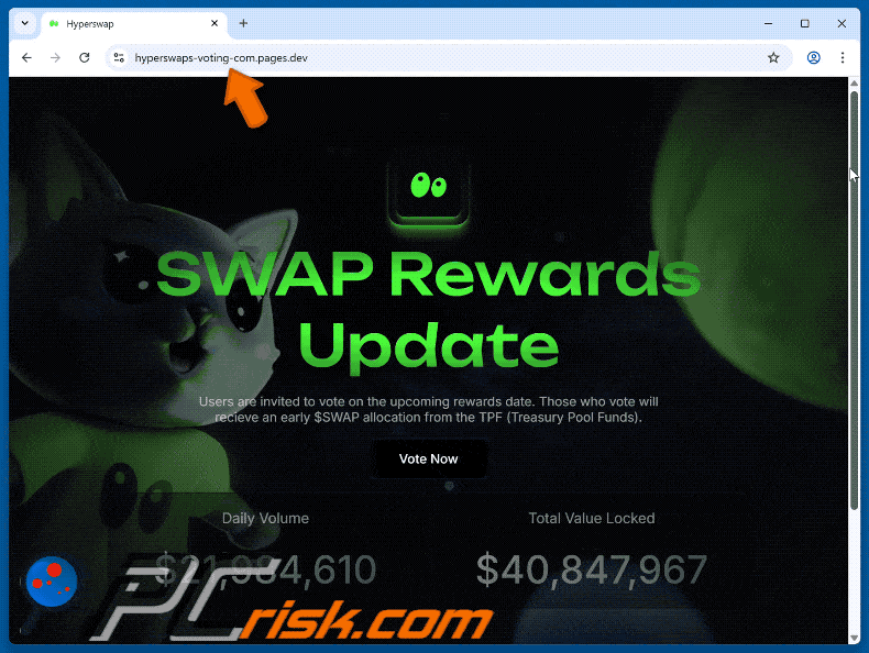 Appearance of Hyperswap Voting Rewards scam