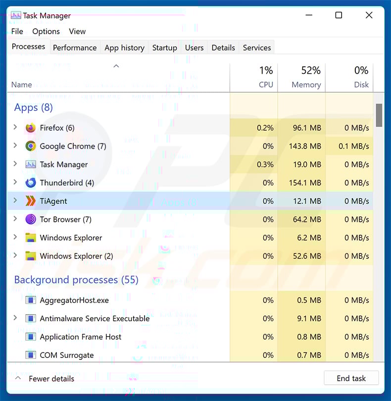 TiFlux running in Task Manager as 