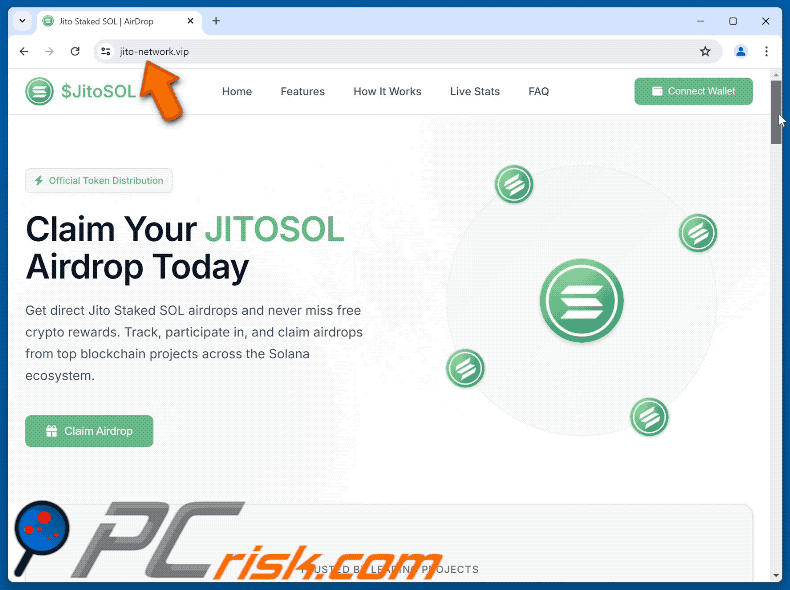 Appearance of Jito Staked SOL ($JITOSOL) Airdrop Scam scam (GIF)