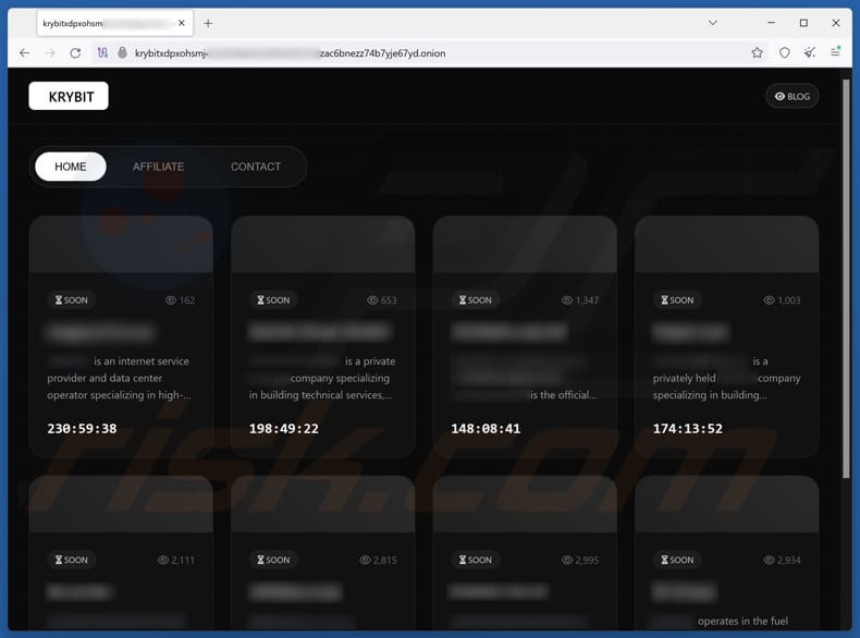 KRYBIT ransomware data leaking page