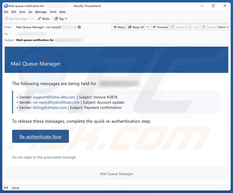 Mail Queue Manager email spam campaign