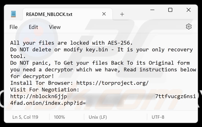 NBLock ransomware text file (README_NBLOCK.txt)