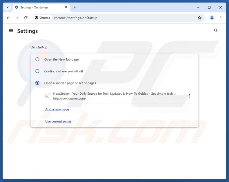 Removing nextgeeker.com from Google Chrome homepage