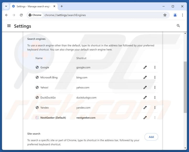 Removing nextgeeker.com from Google Chrome default search engine
