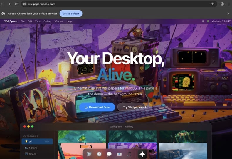 notnullOSX Fake WallSpace.app download site distributing the malware (source: moonlock.com)