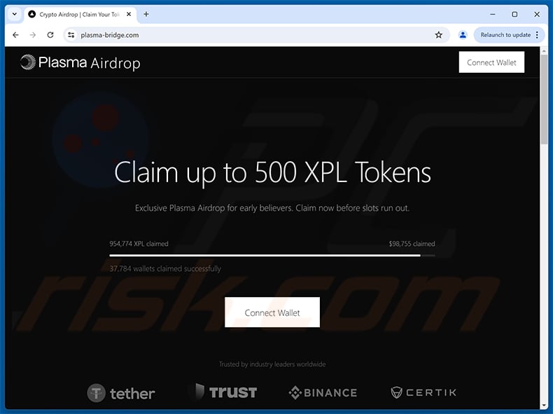 Drainer website promoting fake Plasma airdrop (plasma-bridge[.]com)