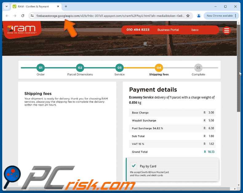RAM Shipment On Hold Email Scam fake site
