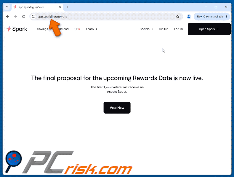 Appearance of Spark Voting Rewards Scam scam (GIF)
