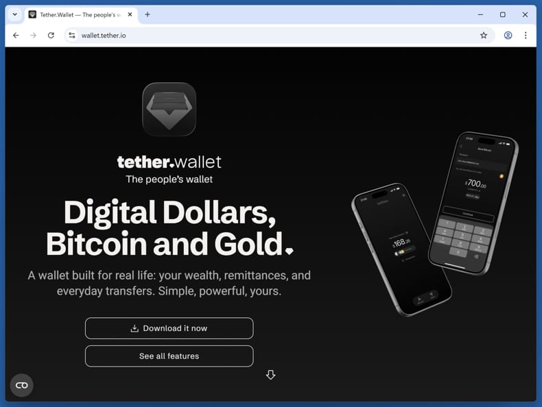 Tether Wallet Voting Rewards Scam real website wallet (tether.io)