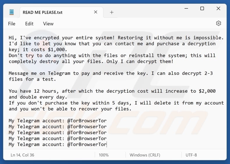 TorBrowserTor ransomware text file (READ ME PLEASE.txt)