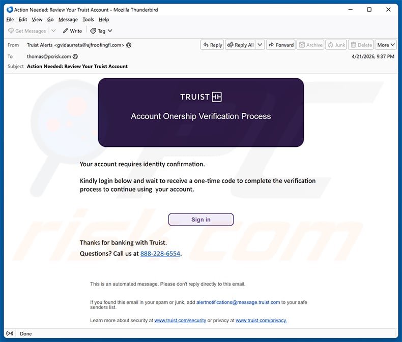 Truist - Account Requires Verification email scam (2026-04-23)