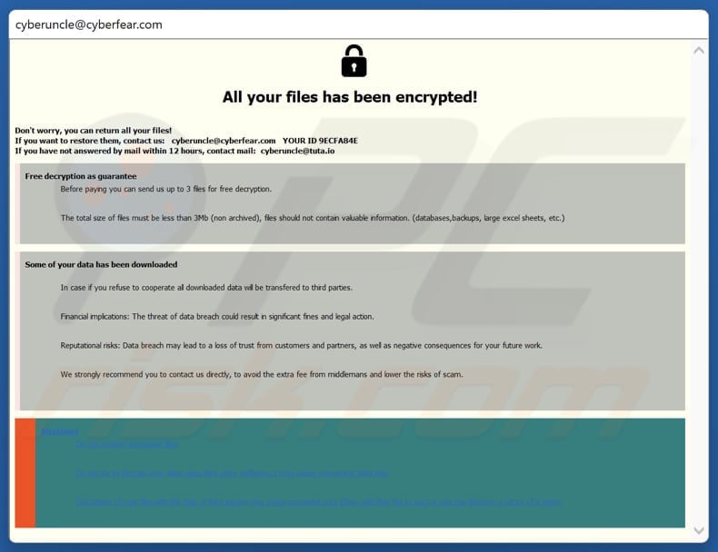 UNC ransomware ransom note in a pop-up message