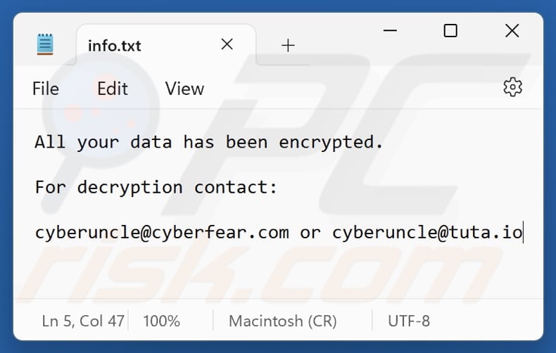 UNC ransomware text file (info.txt)