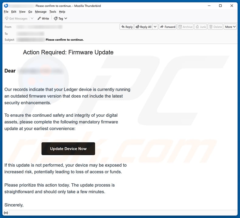 Update Your Ledger Firmware Email Scam (2026-04-29)