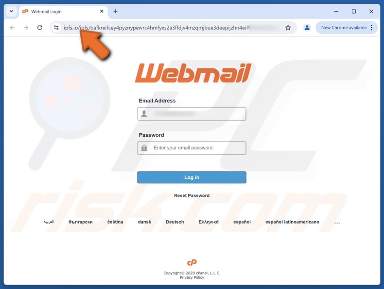 Webmail Application Will Be Discontinued Email Scam fake website