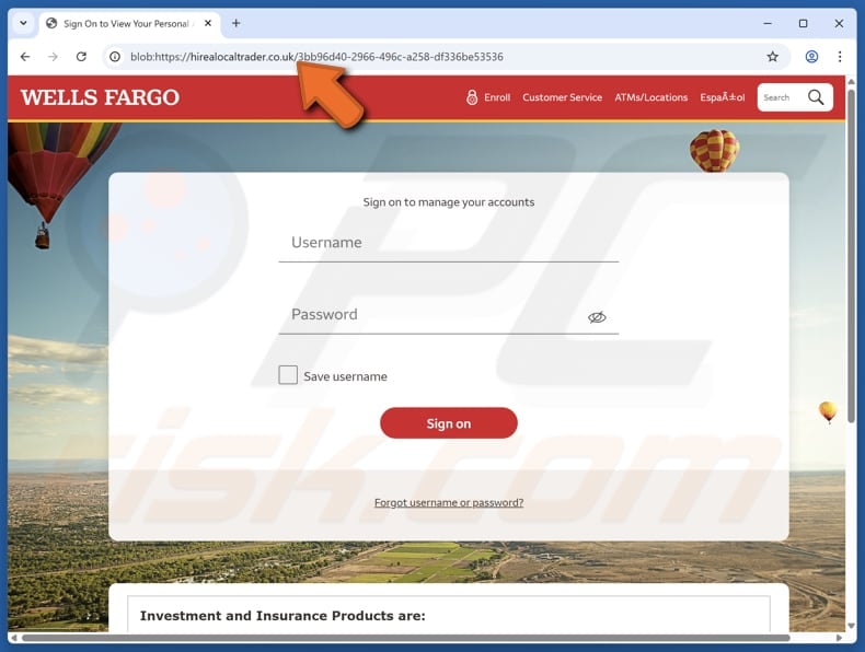 Wells Fargo Credit/Refund Email Scam fake site