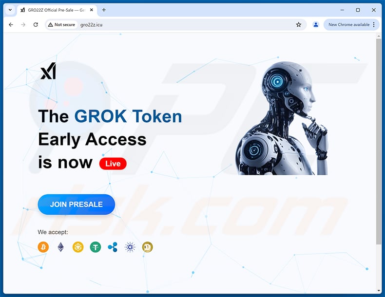 Website (gro22z[.]icu) promoting xAI Token Launch scam