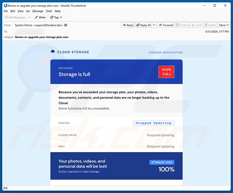 Your Cloud Storage Is Full Email Scam (2026-04-01)