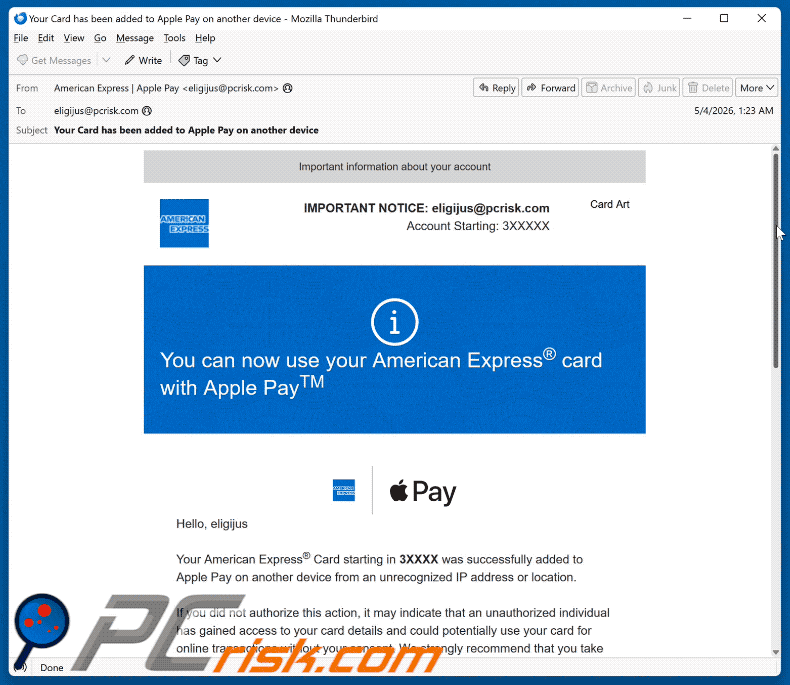 American Express Added To Apple Pay email spam campaign