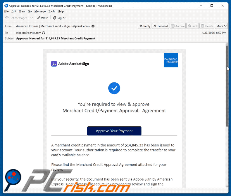 American Express - Merchant Credit/Payment Approval email scam (GIF)