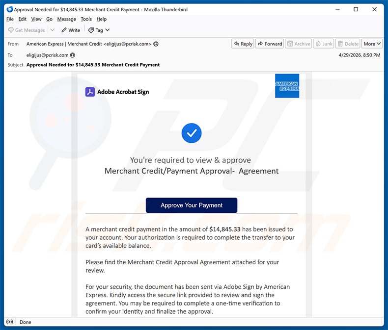 American Express - Merchant Credit/Payment Approval email spam campaign