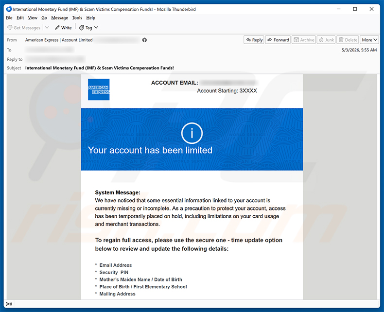 American Express Account Is Limited email scam (2026-05-05)