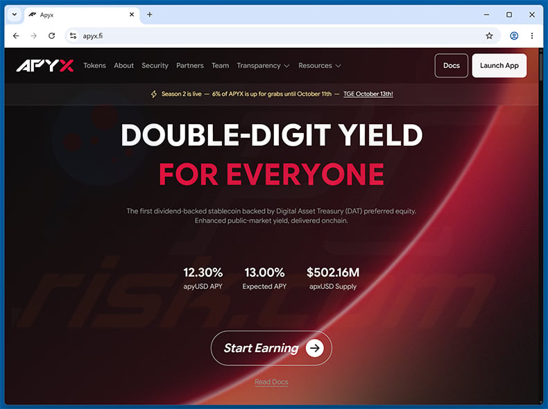 Apyx Token Launch Voting Reward Scam real website (apyx.fi)