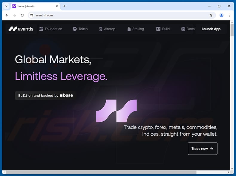 Avantis ($AVNT) Airdrop real website (avantisfi.com)