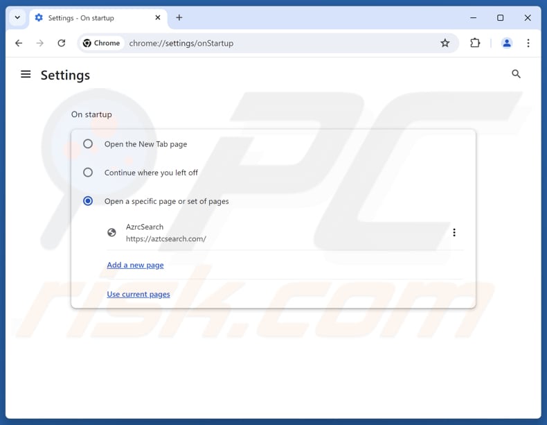 Removing aztcsearch.com from Google Chrome homepage