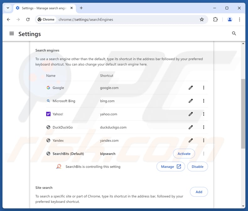 Removing aztcsearch.com from Google Chrome default search engine
