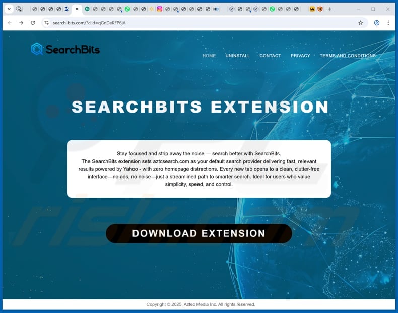 Website used to promote SearchBits browser hijacker