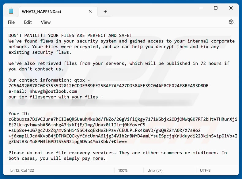 BAVACAI ransomware ransom note (WHATS_HAPPEND.txt)