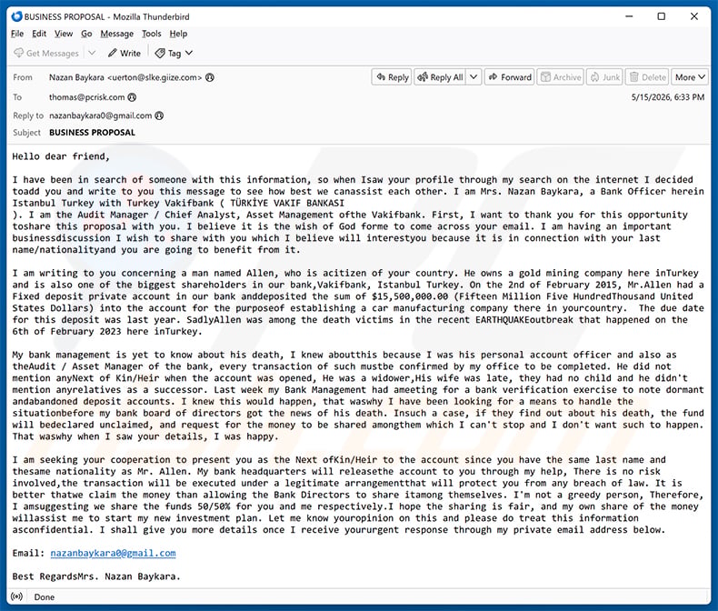 Business Proposal email scam (2026-05-18)