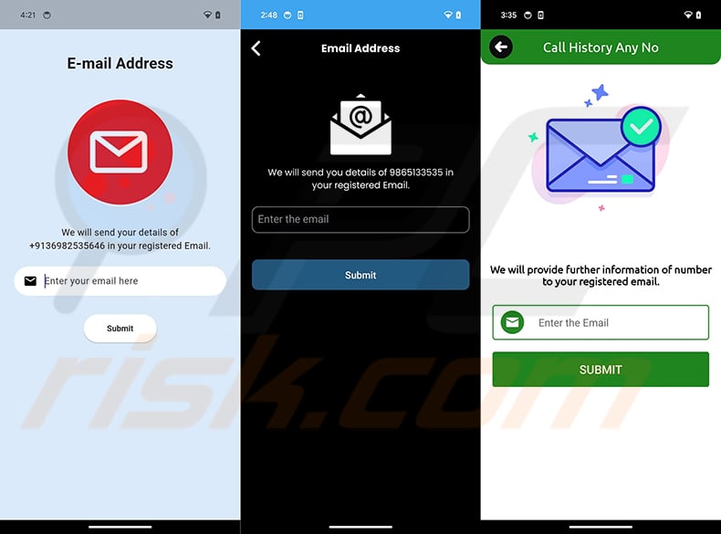 CallPhantom scam email submission interface